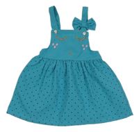 Azurové laclové šaty se smajlíkem a puntíky