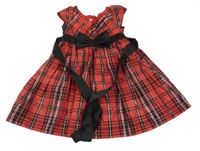 Červeno-černé kostkované šaty s mašlí 