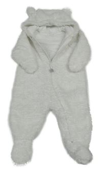 Bílá huňatá kombinéza s oušky