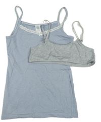 2 set - modro-bílý pruhovaný top + šedá lambáda