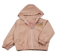 Světlerůžová šusťáková jarní bunda s motýlem a kapucí 