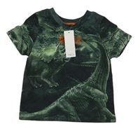 Tmavozelené tričko s dinosaury a nápisem M&Co.