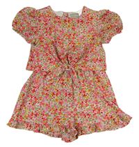 Růžovo-červeno-zelený květovaný kraťasový overal Matalan