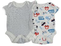 2x body - pruhované +  bílé s auty 