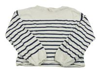 Bílo-tmavomodrý pruhovaný crop svetr H&M