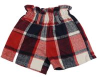 Červeno-bílo-tmavomodré kostkované paper bag kraťasy 