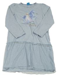 Světlemodré melírované šaty s Elsou a tylem s puntíky Disney