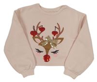 Světlerůžová crop mikina se sobem s flitry LIPSY LONDON