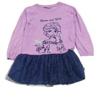 Fialové pletené šaty s Elsou a tmavomodrou tylovou sukní Disney
