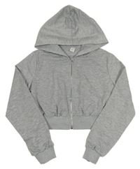 Šedá propínací crop mikina s kapucí Shein