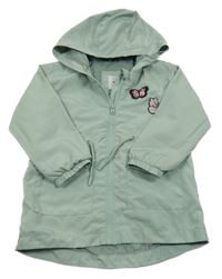 Světlekhaki šusťáková jarní parka s motýly a kapucí Sinsay