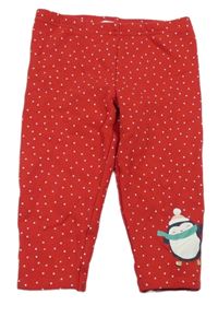 Červené puntíkaté zateplené legíny s tučňákem C&A