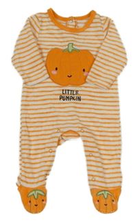 Bílo-oranžový pruhovaný sametový overal s dýní