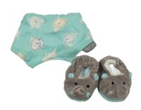 2set - šedé chlupaté capáčky - hroch + pomněnkový slinták s lvíčky 