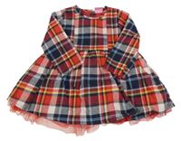 Červeno-tmavomodro-žluté kostkované šaty 