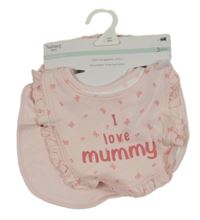 Nové - 3x - Bryndák - Světlerůžový s nápisy a motýlky a volánke, bílý s nápisy a srdíčky, světlerůžový 