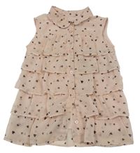 Pudrová šifonová vrstvená halenka se srdíčky 