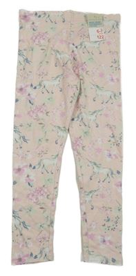 Nové - Světlerůžové květované legíny s jednorožci Primark