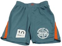 Modrošedé sportovní kraťasy s potiskem 