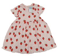 Nové - Světlerůžové bavlněné šaty s jahodami Primark