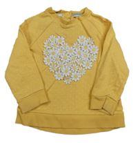 Žlutá mikina se srdíčkem z kytiček Mothercare
