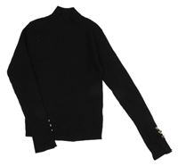 Černý žebovaný crop svetr s knoflíčky River Island 