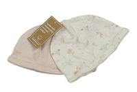 Nové - 2x - Bílá + světlerůžová čepice s kytičkami Mothercare
