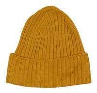 Okrová žebrovaná pletená vlněná čepice H&M