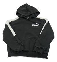 Tmavošedo-bílá oversize crop mikina s logem a kapucí Puma