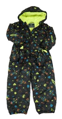 Černá šusťáková zimní kombinéza s raketami a kapucí + rukavice George