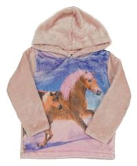 Světlerůžová plyšová mikina s koníky a kapucí Topolino 