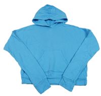 Tyrkysová crop mikina s klokankou a kapucí 