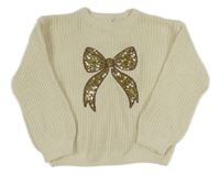 Smetanový žinylkový oversize svetr s mašlí H&M