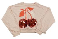 Broskvová crop mikina s třesničkami z flitrů Next