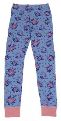 Modro-růžové pyžamové kalhoty s kytičkami Pocopiano