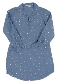 Modré košilové šaty s kytičkami H&M