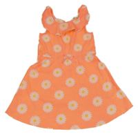 Neonově oranžové lehké šaty s květy s volánky H&M