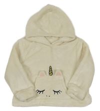 Smetanová chlupatá mikina s jednorožcem a kapucí H&M