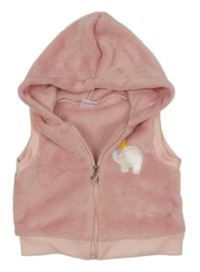 Světlerůžová chlupatá propínací mikina se slonem a kapucí 
