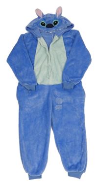 Modro-světlezelená chlupatá kombinéza s kapucí - Stitch