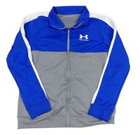 Šedo-safírovo-bílá funkční sportovní propínací mikina UNDER ARMOUR