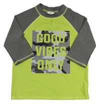 Zeleno-šedé UV triko s army potiskem s nápisy M&Co