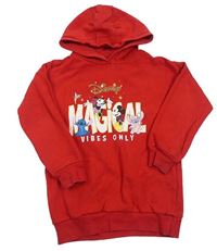 Červená mikina s Minnie a Mickey a Stitchem a Angelou a kapucí zn. Disney