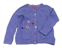 Modrofialový vzorovaný propínací svetr s kytičkami Mothercare