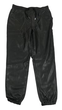 Černé cuff koženkové kalhoty PRIMARK