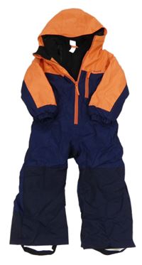 Neonově oranžovo-tmavomodrá šusťáková zimní funkční kombinéza s kapucí Wedze