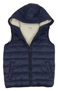 Tmavomodrá prošívaná šusťáková zateplená vesta s kapucí MINOTI