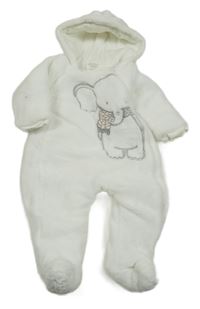 Bílá plyšová zateplená kombinéza se sloníkem a kapucí JACKY