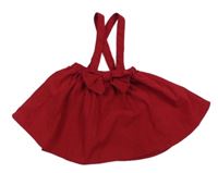 Červená manšestrová sukně s mašlí a kšandami COZY PIXIES