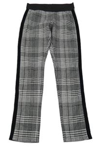 Černo-světlešedo-mahagonové kostkované vzorované úpletové tregínové kalhoty s pruhem S. Oliver